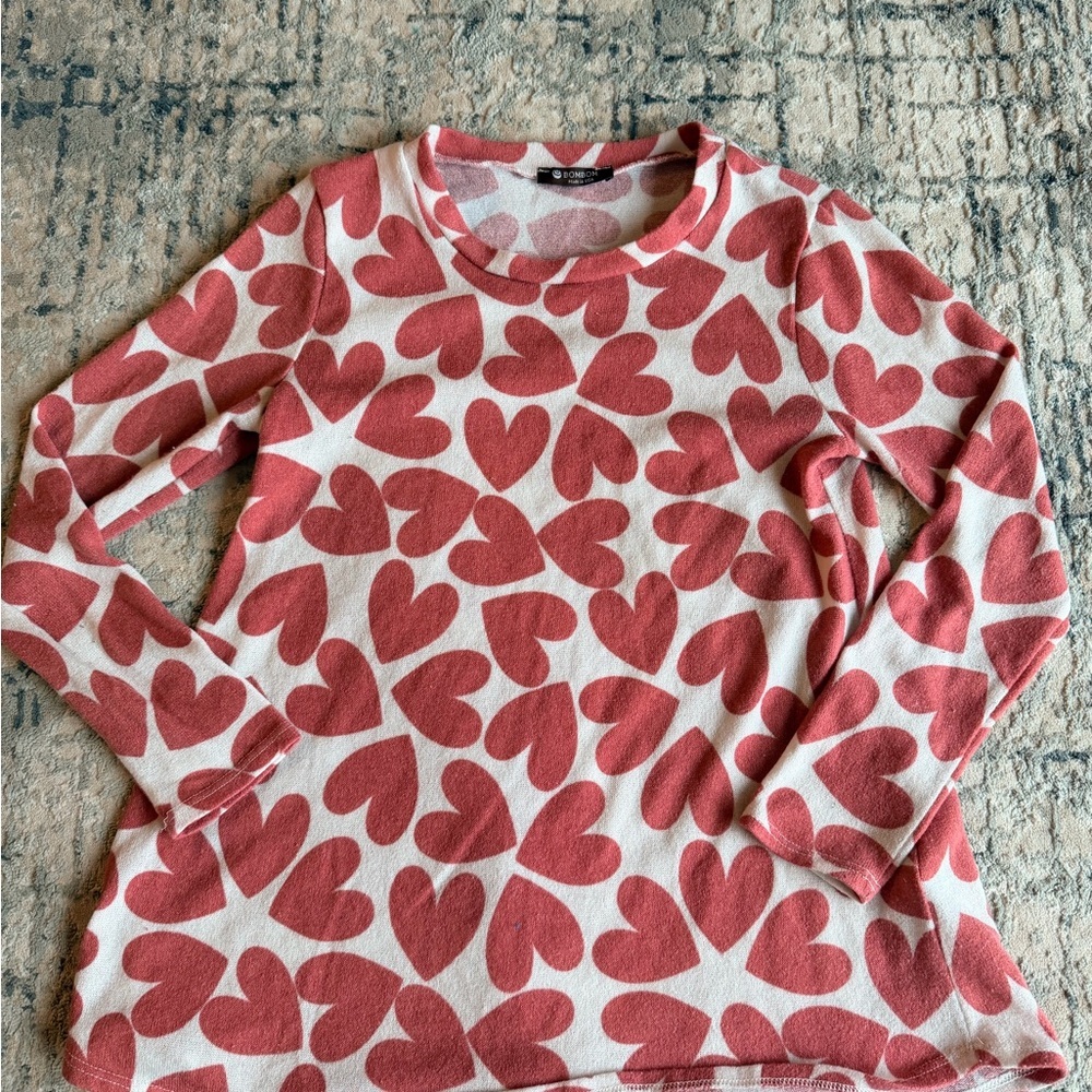 Bombom Heart Print Long Sleeve Top – Size Medium